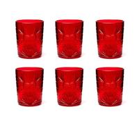 Excelsa Color Tumbler Lot de 6 verres en verre décorés, multicolore, décor en relief, 350 ml, 8 x 10 cm (rouge)