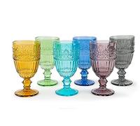 Excelsa Country Flower Lot de 6 verres à pied, en verre coloré en pâte, capacité 350 ml, fait à la main