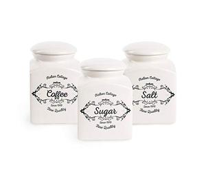 Excelsa Fine Quality Lot de 3 bocaux: Sel, café et Sucre, céramique, Ivoire, capacité 0,7 Litre
