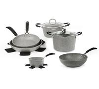 Excelsa Forn-Ok Lot de 12 pièces en aluminium forgé, revêtement antiadhésif, gris effet pierre