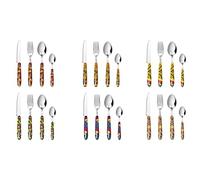 Excelsa Gipsy Service de 24 couverts pour 6 personnes, acier inoxydable 18/0, poignée colorée