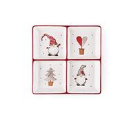Excelsa Gnome Assiette 4 compartiments, 20 x 20 cm, céramique, assiette de service, décoration de Noël