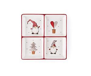 Excelsa Gnome Assiette 4 compartiments, 20 x 20 cm, céramique, assiette de service, décoration de Noël