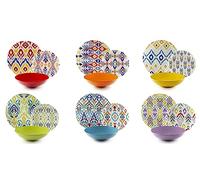 Excelsa Ikat Service de vaisselle 18 pièces, porcelaine et Stoneware, décoration multicolore, 6 personnes