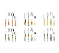 Excelsa La Via Della Seta Set de 24 couverts multi-décor, acier inoxydable, poignée en plastique