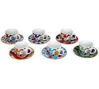 Excelsa Lisbona Lot de 6 tasses à café avec soucoupe, porcelaine, multicolore