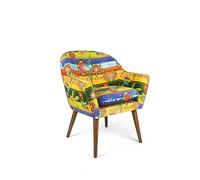 Excelsa Living Fauteuil rembourré d'ameublement, multicolore, velours en polyester, pieds en bois massif, 70,5 x 65 x 83 cm (Gipsy Soul)