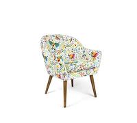 Excelsa Living Fauteuil rembourré d'ameublement, multicolore, velours en polyester, pieds en bois massif, 70,5 x 65 x 83 cm (Mexican Flowers)