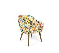 Excelsa Living Fauteuil rembourré d'ameublement, multicolore, velours en polyester, pieds en bois massif, 70,5 x 65 x 83 cm (Fiori Frida)