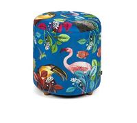 Excelsa Living Pouf rond décoratif avec compartiment de rangement, velours multicolore, 39 x 43 cm, multicolore, assise rembourrée avec pieds en bois, charge 150 kg (Rhapsody)