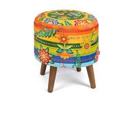 Excelsa Living Pouf rond décoratif avec compartiment de rangement, velours multicolore, rond 38 x 45 cm, structure et pieds en bois, pour intérieur (Gipsy Soul)