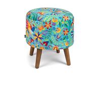 Excelsa Living Pouf rond décoratif avec compartiment de rangement, velours multicolore, rond 38 x 45 cm, structure et pieds en bois, pour intérieur (Mexican Flowers)