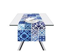 Excelsa Maiolica Blue Runner de Table 100 % Coton, 140 x 45 cm