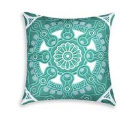 Excelsa Mandala Coussin décoratif, Rembourrage Inclus, Taie en Coton, Bleu Ciel, 45 x 45 cm