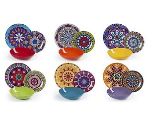 Excelsa Mandala Etno Service de vaisselle 18 pièces, porcelaine, multicolore