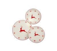 Excelsa Nordic Christmas Ensemble de vaisselle en porcelaine avec motif de Noël, 18 pièces, rennes et flocons de neige rouges, lavable au lave-vaisselle