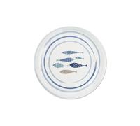Excelsa North Sea Lot de 6 assiettes à pizza en porcelaine, décoration poisson bleu, 30,5 cm
