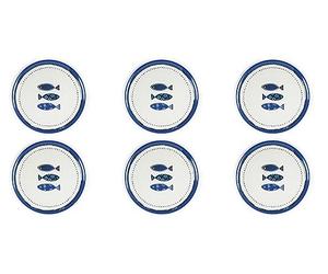Excelsa Ocean Lot de 6 assiettes à pizza, porcelaine, diamètre 31,5 cm.