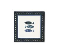 Excelsa Ocean Lot de 6 assiettes carrées en céramique, 18 x 18 cm, motif poisson bleu