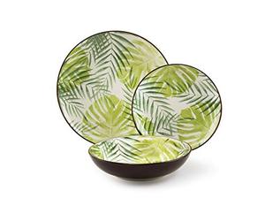 Excelsa Panama Service de vaisselle 18 pièces, Stoneware, Décoration Foliage