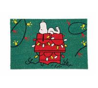 Excelsa Peanuts Shiny and Bright Paillasson d'entrée, Fibre de Coco, 60 x 40 cm, Vert avec Snoopy de Noël, Base antidérapante en PVC