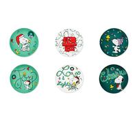 Excelsa Peanuts Shiny & Bright Lot de 6 assiettes à dessert ou apéritif, porcelaine, vert et blanc, 15 cm, collection de Noël