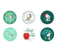 Excelsa Peanuts Shiny & Bright Lot de 6 assiettes à dessert, porcelaine, vert et blanc, 20,5 cm, set de Noël avec Snoopy, pour gâteaux et petit-déjeuner