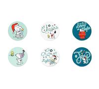 Excelsa Peanuts Shiny & Bright Lot de 6 sous-Verres en céramique Dolomite avec Base en liège, 10,5 cm, décorations Snoopy