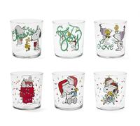 Excelsa Peanuts Shiny & Bright Lot de 6 verres en verre de Noël, décorés avec Snoopy et Woodstock, 350 ml, 8,5 x 8,8 cm, lavables au lave-vaisselle