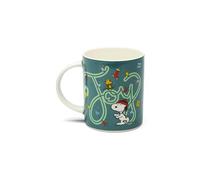 Excelsa Peanuts Shiny & Bright Tasse de Noël en porcelaine New Bone China, vert et blanc, 300 ml, 11,5 x 7,5 x 10 cm, décoration Snoopy et Woodstock (1)