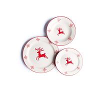 Excelsa Service de Table en céramique, Motif Renne, Blanc/Rouge, 18 pièces