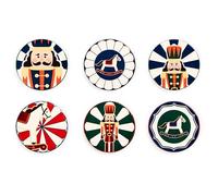 Excelsa Vintage Christmas Lot de 6 sous-verres, céramique et liège, diamètre 10,5 cm