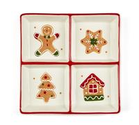 Excelsa Wonderful Ginger Assiette de Noël en céramique 4 compartiments, décoration pain d'épice 20 x 20 cm