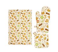 Excelsa Wonderful Ginger Set de Cuisine de Noël, Gant de Four, manique et Serviette en Coton avec Impression Pain d'épice, Dimensions 50 x 70/32 x 18/20 x 20 cm