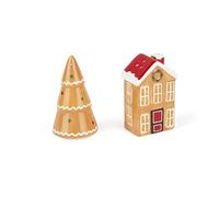 Excelsa Wonderful Ginger Set de sel et de poivre de Noël en céramique, design maison et arbre pain d'épice