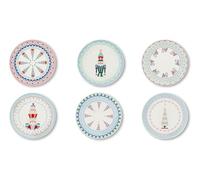 Excelsa Xmas Sweet Pastels Lot de 6 soucoupes à dessert, porcelaine, diamètre 20,5 cm, décoration de Noël