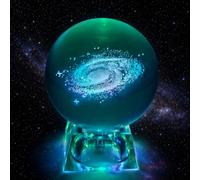 Excerando Boule de Cristal Galaxie 8 cm avec Socle LED, Sphère en Verre Gravure Laser 3D, Veilleuse Chambre Bébé et Enfant, Lampe Galaxy Décorative, Cadeau Anniversaire Noël pour Garçon et Fille