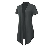 EXCHIC Cardigan Doux à Manches Courtes pour Femmes, Cardigan uni Léger (L, Gris Foncé)