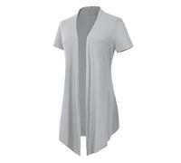 EXCHIC Cardigan Doux à Manches Courtes pour Femmes, Cardigan uni Léger (XL, Gris Clair)