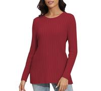 EXCHIC Femmes Casual Manches Longues Jersey Chandail Léger Classique Casual Tricot Pulls col Rond(S, Rouge)