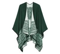 EXCHIC Femmes Chauds Ouverture Avant Châle Chaud Wraps Motif Floral Elegantes Poncho Tricot Cape Manteau (Vert-91)