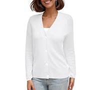 EXCHIC Femmes Classique Manches Longues V Col Button Down Tricoté Ouvert Court Cardigan Con Bolsillos(XL, Blanc)