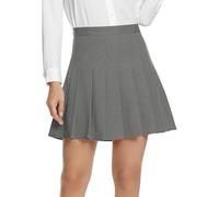 EXCHIC Femmes Collège Vent Taille Haute Plissé Mini Jupe Décontractée A-Line Skate Jupes avec Doublure Pantalons(L, Gris foncé)
