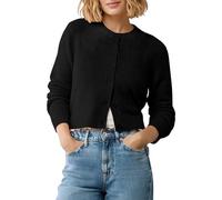 EXCHIC Femmes Confortable Manches Longues Front Ouvert Court Cardigan Pull Coupe Slim Col Rond Boutonné Gilets(L, Noir)