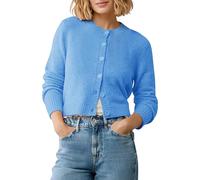 EXCHIC Femmes Confortable Manches Longues Front Ouvert Court Cardigan Pull Coupe Slim Col Rond Boutonné Gilets(L, Bleu Ciel)