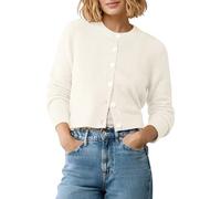 EXCHIC Femmes Confortable Manches Longues Front Ouvert Court Cardigan Pull Coupe Slim Col Rond Boutonné Gilets(S, Blanc)