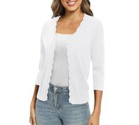 EXCHIC Femmes Daily 3/4 Manches Bouton Down Pulls Col en V Couleur Unie élastique Léger Mince Tricot Cardigan(L, Blanc)