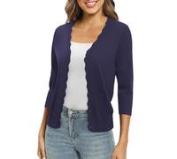 EXCHIC Femmes Daily 3/4 Manches Bouton Down Pulls Col en V Couleur Unie élastique Léger Mince Tricot Cardigan(M, Bleu Marine)