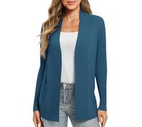 EXCHIC Femmes Décontractée Manche Longue Tricoté Cardigan Poids Léger À l'aise Avant Ouvert Manteau Chandails Longs avec Poches(XL, Bleu indigo)