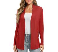 EXCHIC Femmes Décontractée Manche Longue Tricoté Cardigan Poids Léger À l'aise Avant Ouvert Manteau Chandails Longs avec Poches(S, Rouge)